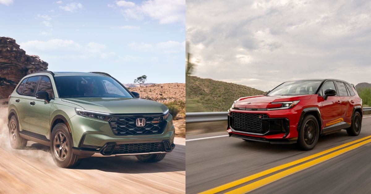 Toyots vs Honda reliability, Green 2026 Honda CR-V, Red 2026 Toyota Rav4 Plug-in Hybrid GR Sport