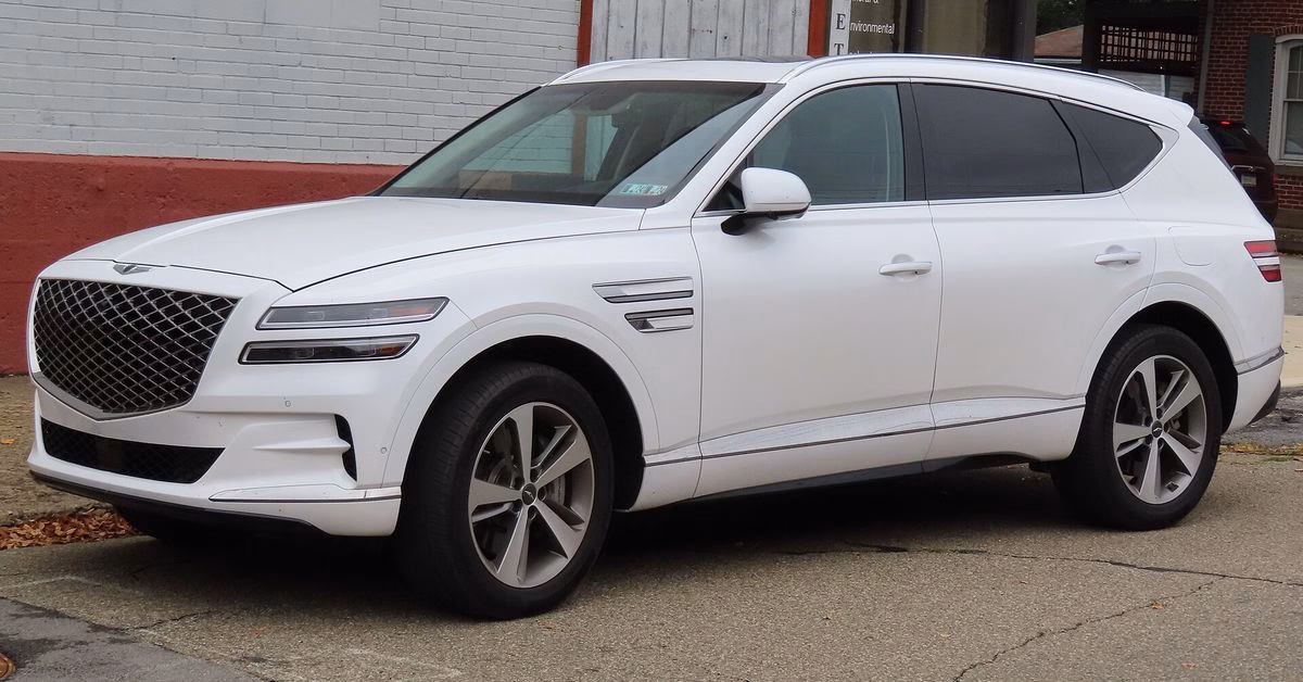 White 2021 Genesis GV80 seen from the front left